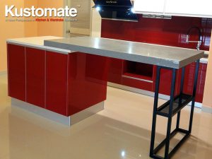 Open Concept Red Island Kitchen