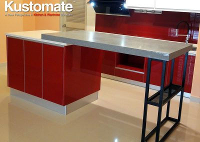 Open Concept Red Island Kitchen