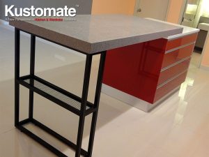 Open Concept Red Island Kitchen