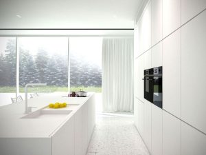 Solid Surface White Island Kitchen Design Ideas
