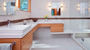 White Solid Surface Bathroom Countertop and Drawer Style Melamine Cabinet