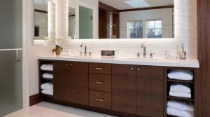 Double Sinks Solid Surface Bathroom Countertop Built-in Cabinet